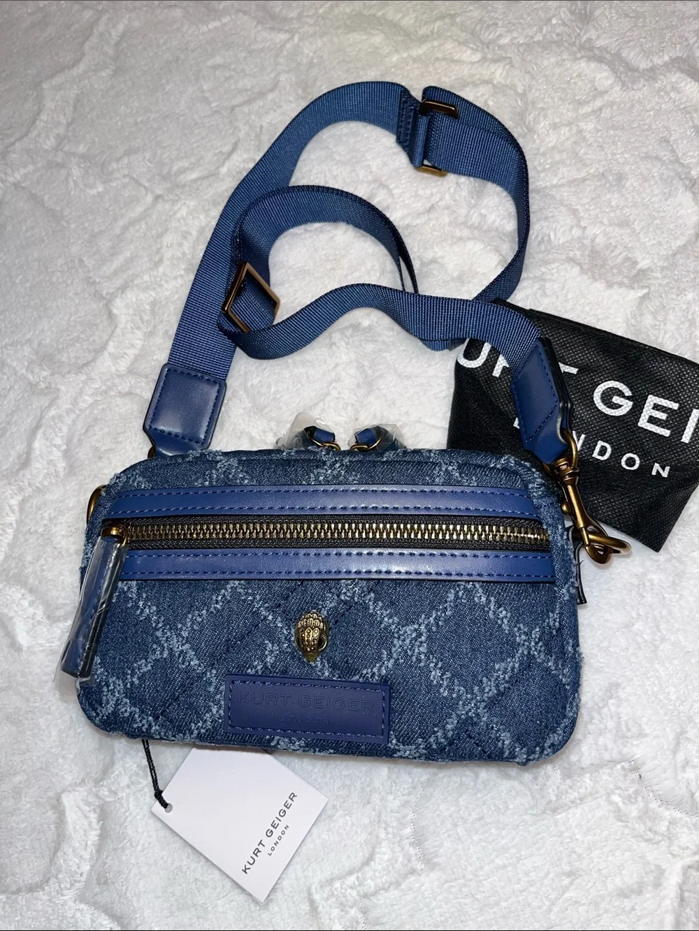 Kurt Geiger NWT! XS Quilted Denim Crossbody Bag - Picture 13 of 13